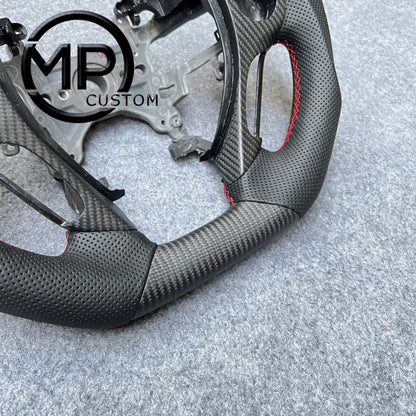 MPCUSTOM Fit For Honda 9th gen Accord SPORT 4 DOOR SEDAN 2013-2017/Crosstour 2013-2015/Ridgeline 2017-2020 carbon fiber steering wheel black perforated leather red center line