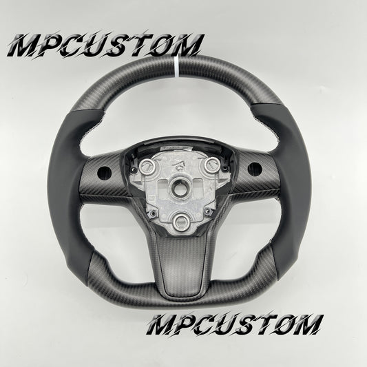 Mpcustom for Tesla model 3 Y carbon fiber steering wheel smooth and round top