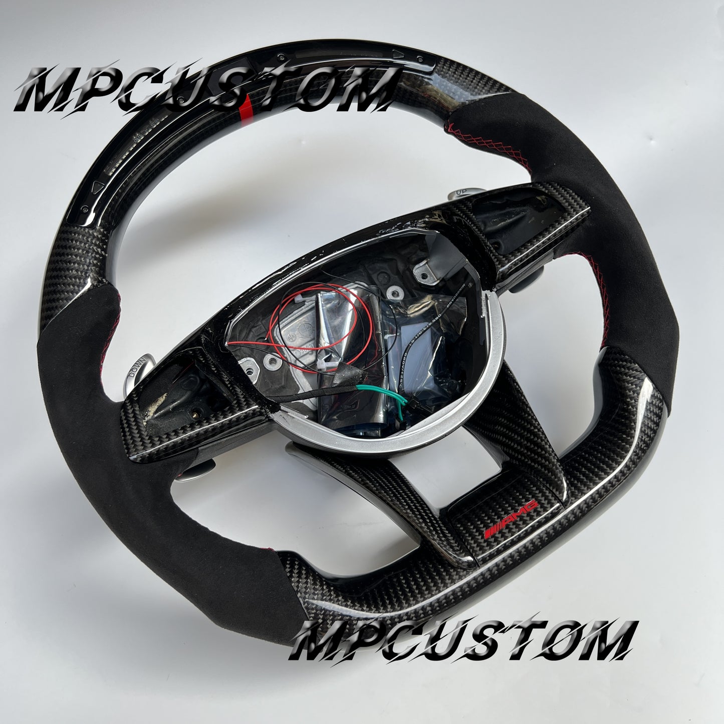 Mpcustom for Mercedes Benz 808AMG /W205 AMG carbon fiber steering wheel round top and red stripe line