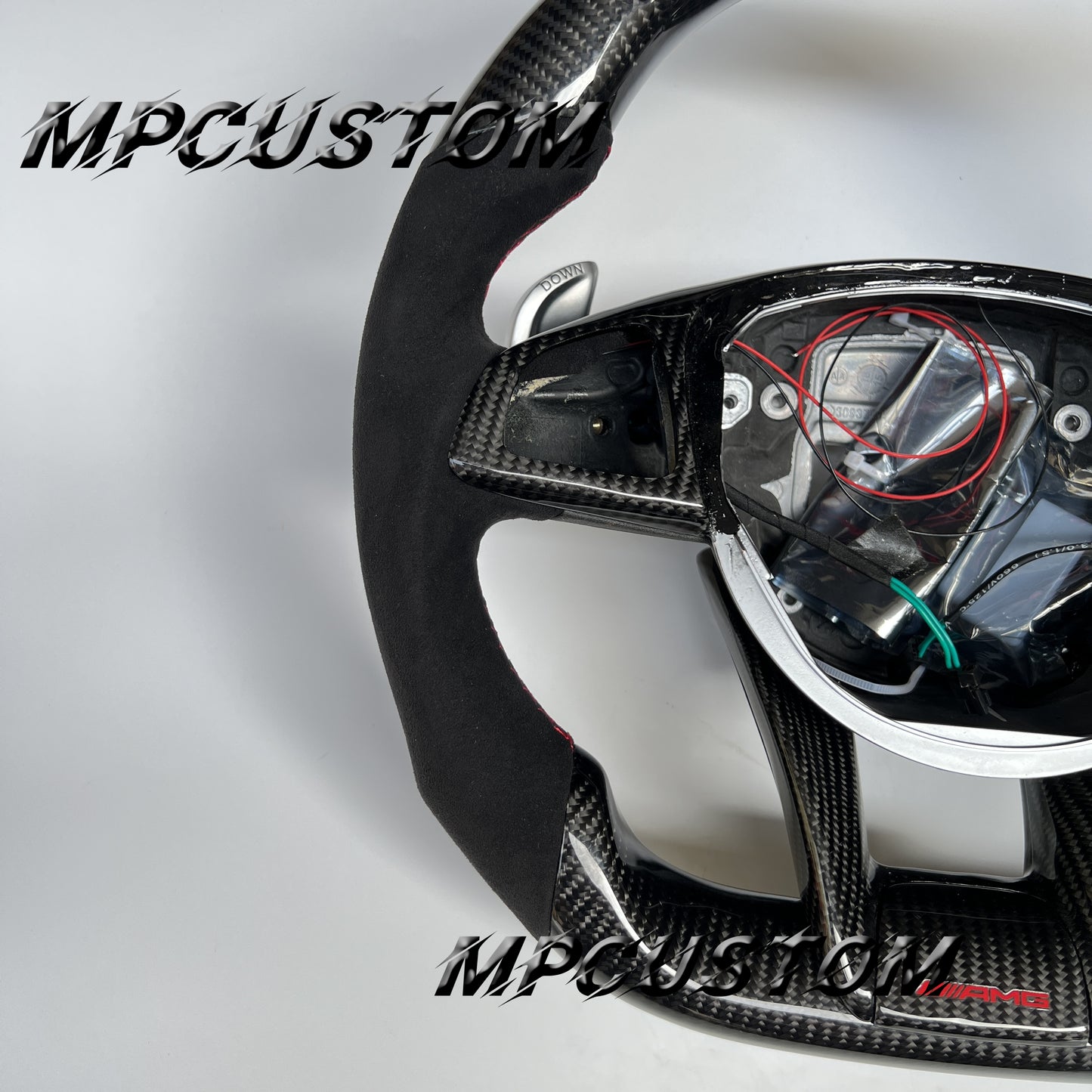 Mpcustom for Mercedes Benz 808AMG /W205 AMG carbon fiber steering wheel gloss and red stitching
