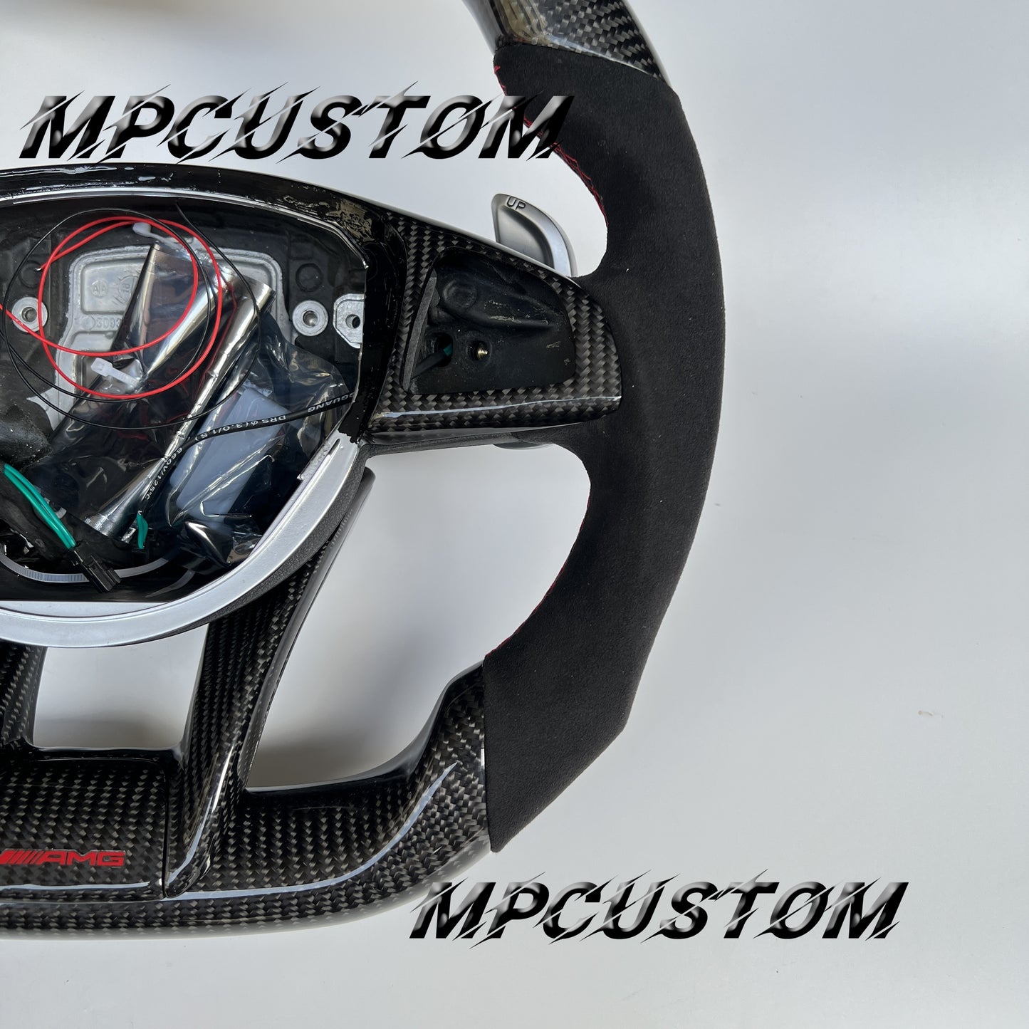 Mpcustom for Mercedes Benz 808AMG /W205 AMG carbon fiber steering wheel gloss and red stitching