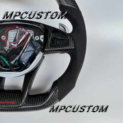 Mpcustom for Mercedes Benz 808AMG /W205 AMG carbon fiber steering wheel gloss and red stitching