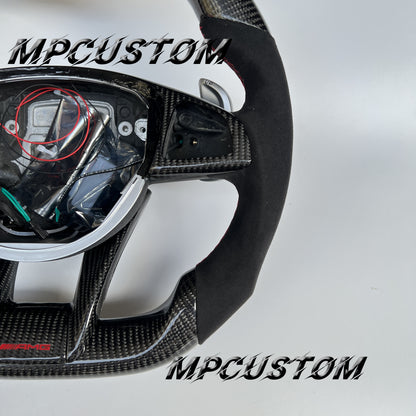 Mpcustom for Mercedes Benz 808AMG /W205 AMG carbon fiber steering wheel round top and red stripe line