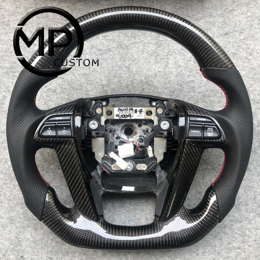 MPCUSTOM Fit For Honda 8th gen Accord/CP1 CP2 CP3/Pilot 2009-2015/Odyssey 2011-2017 carbon fiber steering wheel black perforatara leather