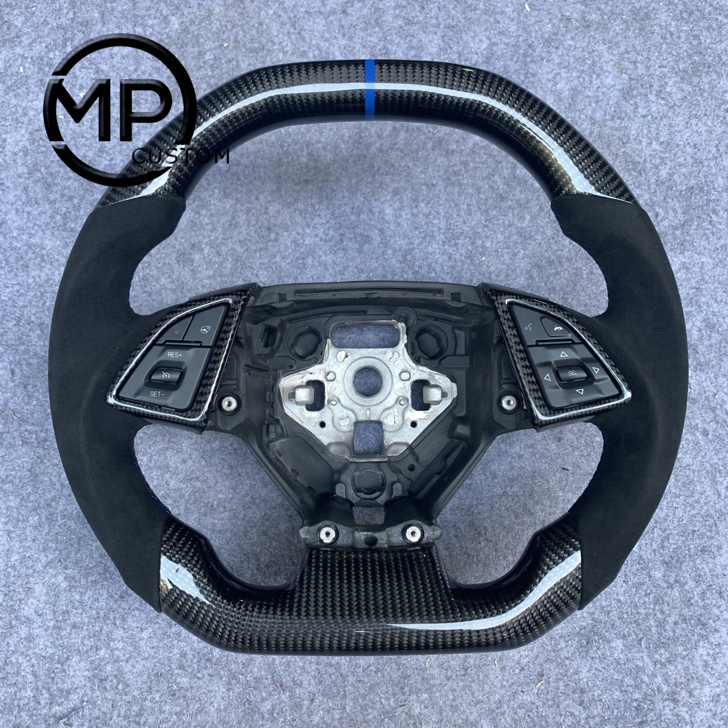 MPCUSTOM Fit For Chevrolet Corvette C7 2014-2019 carbon fiber steering wheel black Alcantara blue center line