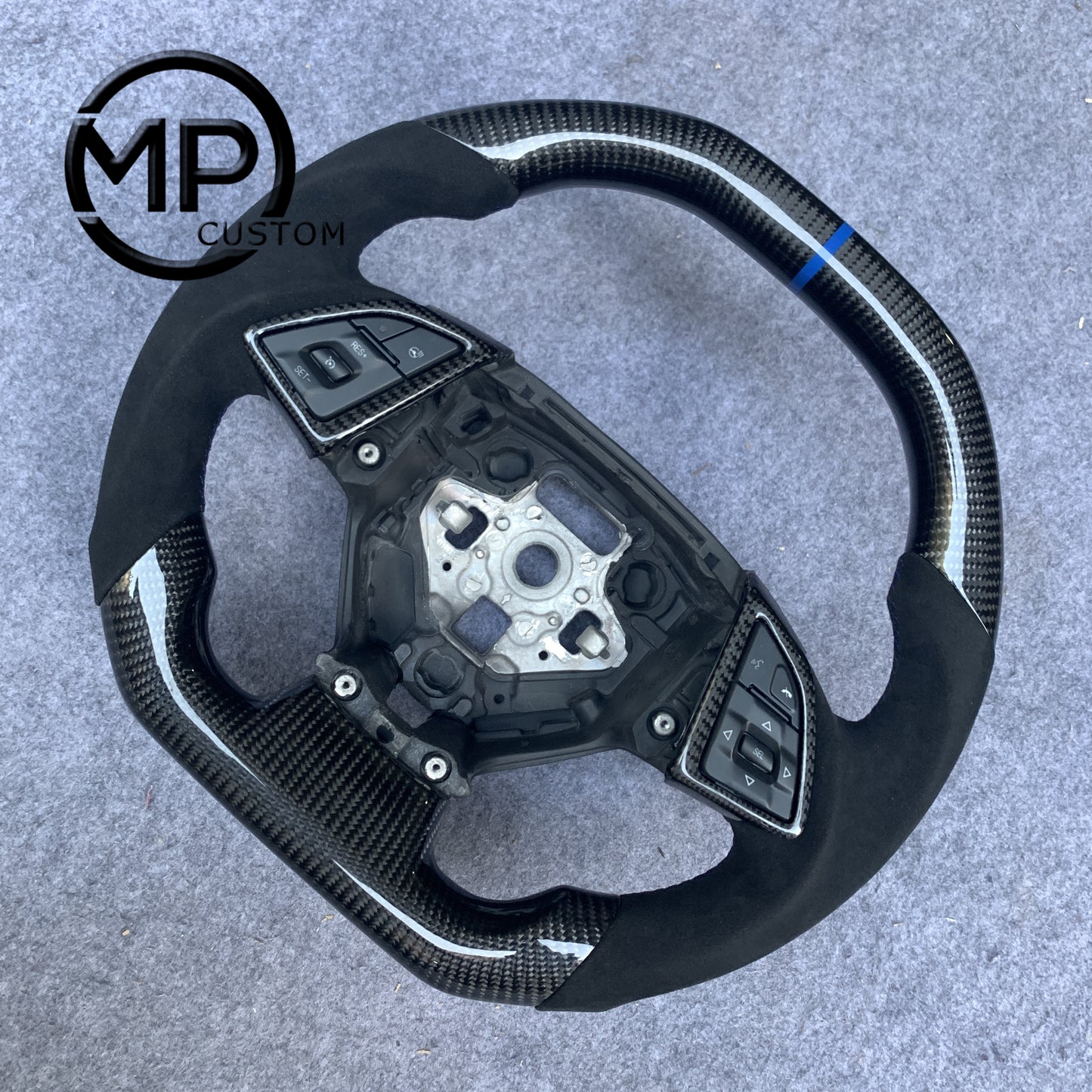 MPCUSTOM Fit For Chevrolet Corvette C7 2014-2019 carbon fiber steering wheel black Alcantara blue center line