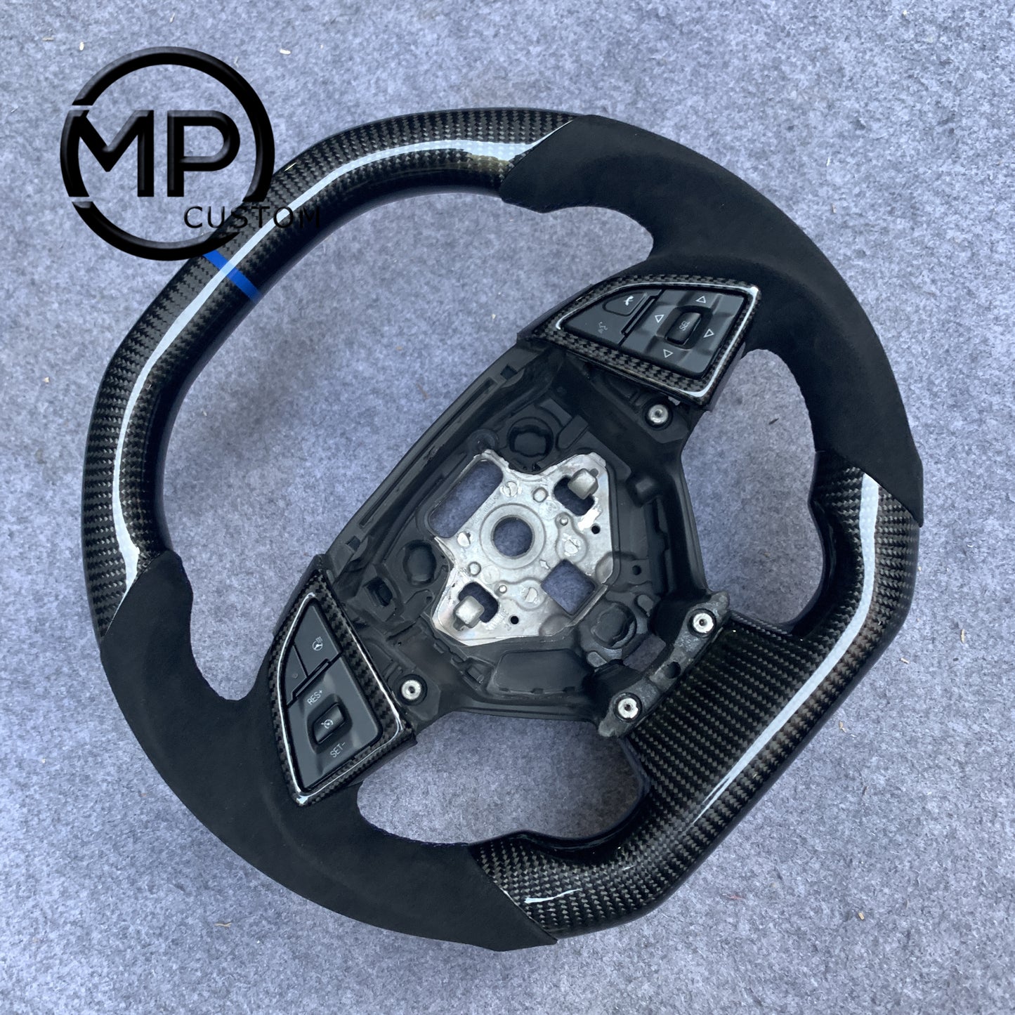 MPCUSTOM Fit For Chevrolet Corvette C7 2014-2019 carbon fiber steering wheel black Alcantara blue center line