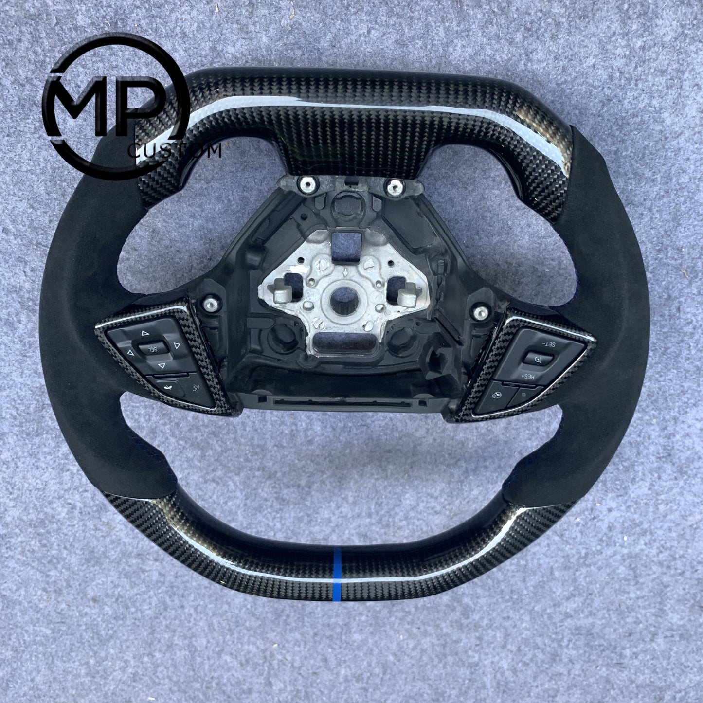 MPCUSTOM Fit For Chevrolet Corvette C7 2014-2019 carbon fiber steering wheel black Alcantara blue center line