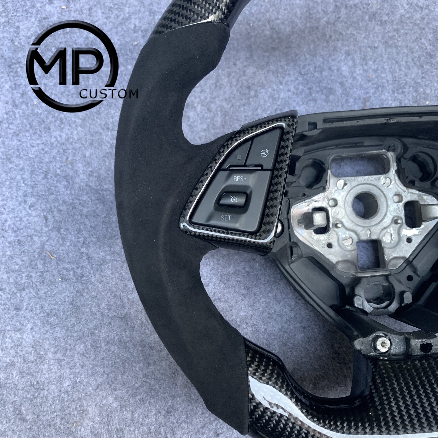 MPCUSTOM Fit For Chevrolet Corvette C7 2014-2019 carbon fiber steering wheel black Alcantara blue center line