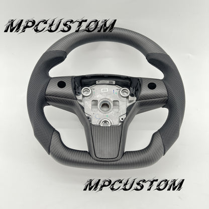 Mpcustom for Tesla model 3 Y carbon fiber steering wheel round top and flat bottom
