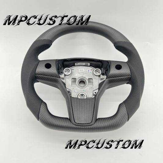 Mpcustom for Tesla model 3 Y carbon fiber steering wheel round top and flat bottom