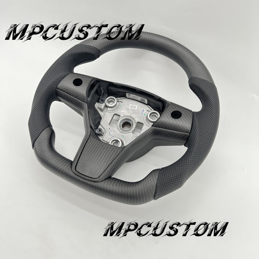 Mpcustom for Tesla model 3 Y carbon fiber steering wheel matte and round top