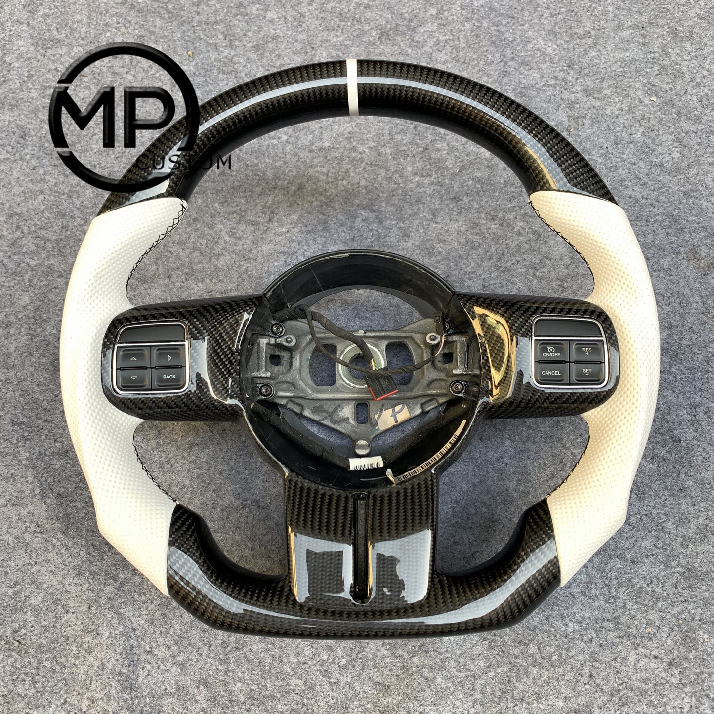 MPCUSTOM Fit For 2013 Jeep Grand Cherokee /2015 JK Wrangler carbon fiber steering wheel white perforated leather white center line
