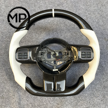 MPCUSTOM Fit For 2013 Jeep Grand Cherokee /2015 JK Wrangler carbon fiber steering wheel white perforated leather white center line