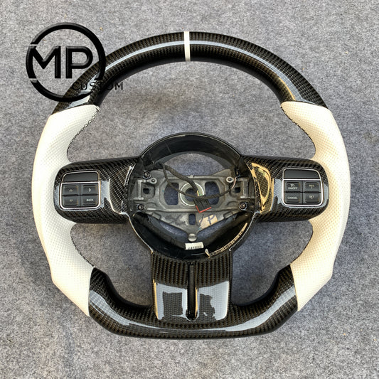 MPCUSTOM Fit For 2013 Jeep Grand Cherokee /2015 JK Wrangler carbon fiber steering wheel white perforated leather white center line