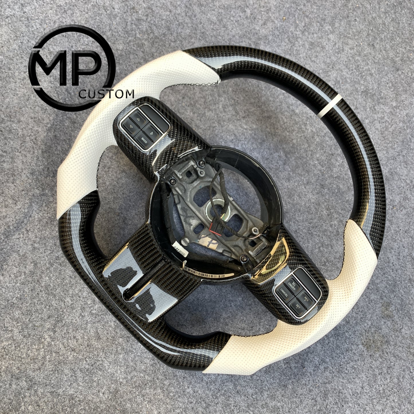 MPCUSTOM Fit For 2013 Jeep Grand Cherokee /2015 JK Wrangler carbon fiber steering wheel white perforated leather white center line