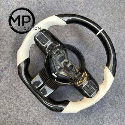 MPCUSTOM Fit For 2013 Jeep Grand Cherokee /2015 JK Wrangler carbon fiber steering wheel white perforated leather white center line