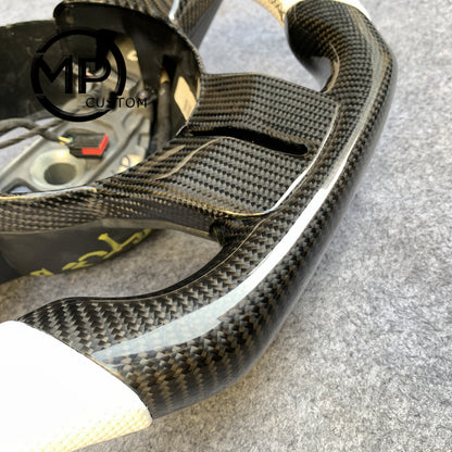MPCUSTOM Fit For 2013 Jeep Grand Cherokee /2015 JK Wrangler carbon fiber steering wheel white perforated leather white center line