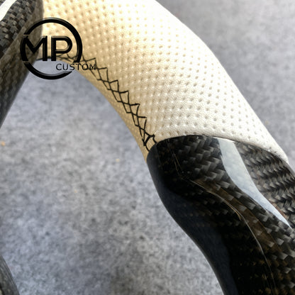 MPCUSTOM Fit For 2013 Jeep Grand Cherokee /2015 JK Wrangler carbon fiber steering wheel white perforated leather white center line
