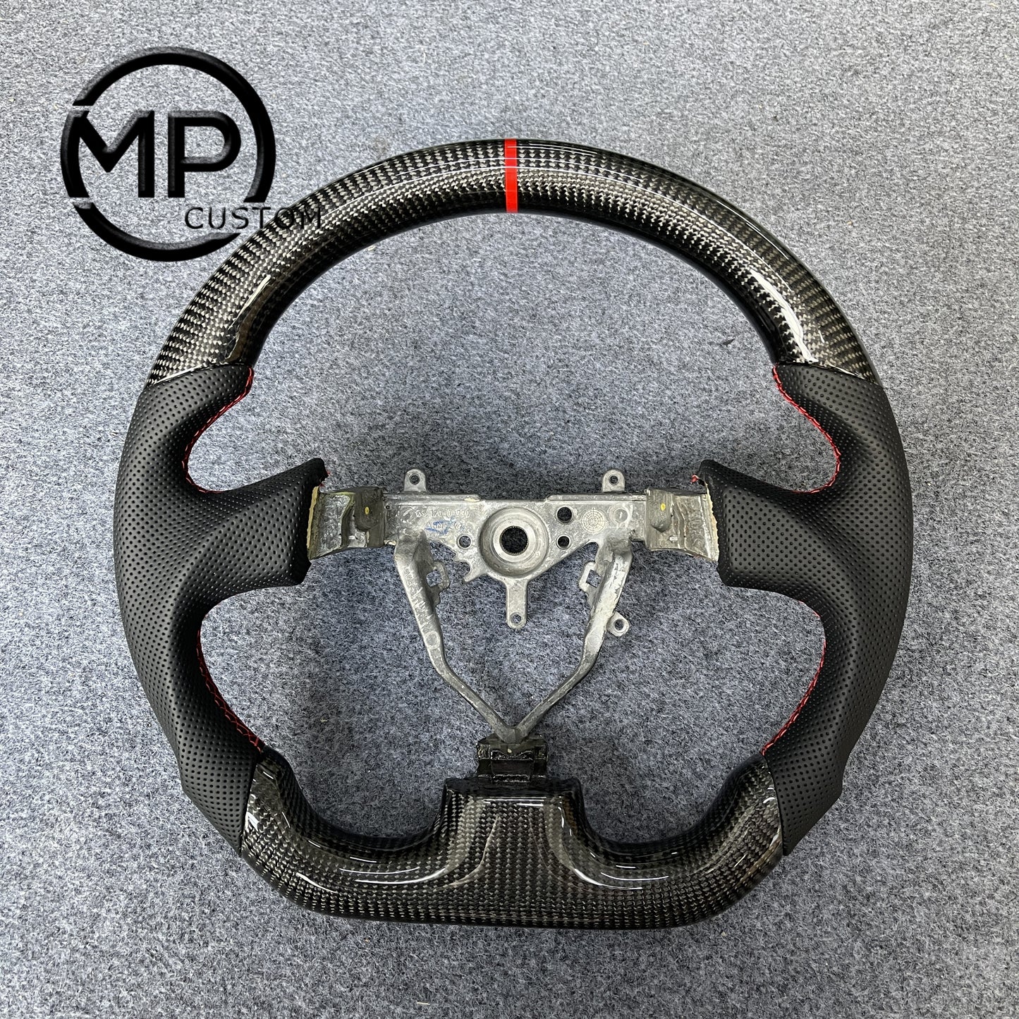 MPCUSTOM Fit For Subaru 2003-2007 WRX STI/2005-2007 Legacy carbon fiber steering wheel black perforated leather red center line