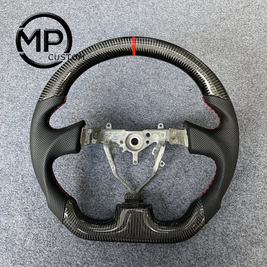 MPCUSTOM Fit For Subaru 2003-2007 WRX STI/2005-2007 Legacy carbon fiber steering wheel black perforated leather red center line