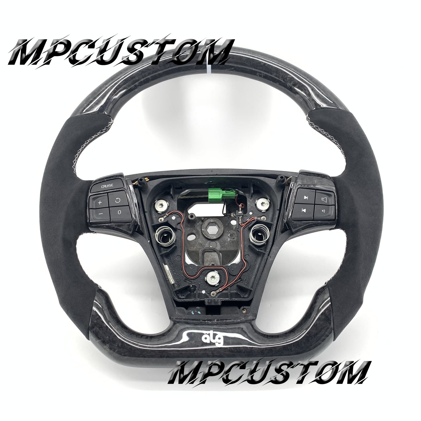 Mpcustom for Volvo S40 2008 carbon fiber steering wheel white stitching and gloss