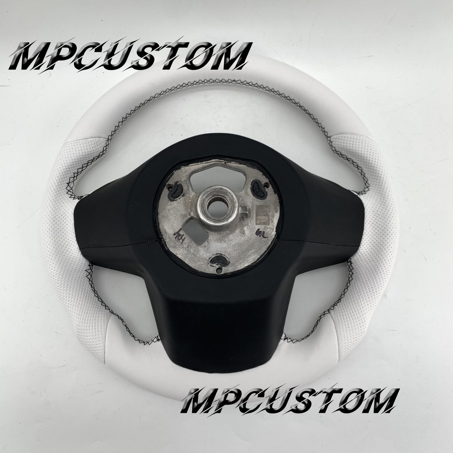 Mpcustom for Toyota Supra 2020 carbon fiber steering wheel round top and white perforated leather
