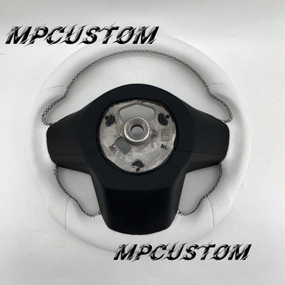 Mpcustom for Toyota Supra 2020 carbon fiber steering wheel round top and white perforated leather