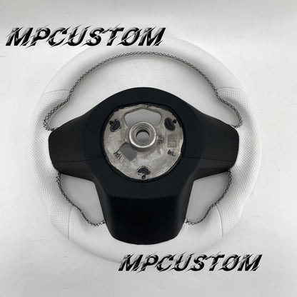 Mpcustom for Toyota Supra 2020 carbon fiber steering wheel flat bottom and white perforated leather