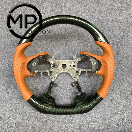 MPCUSTOM Fit For Honda 9th gen Accord SPORT 4 DOOR SEDAN 2013-2017/Crosstour 2013-2015/Ridgeline 2017-2020 carbon fiber steering wheel orange perforated leather