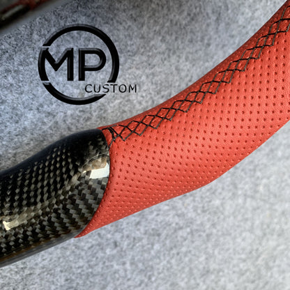 MPCUSTOM Fit For 2004 BMW E60 530i/E60  carbon fiber steering wheel red perforated leather BMW three-color center line