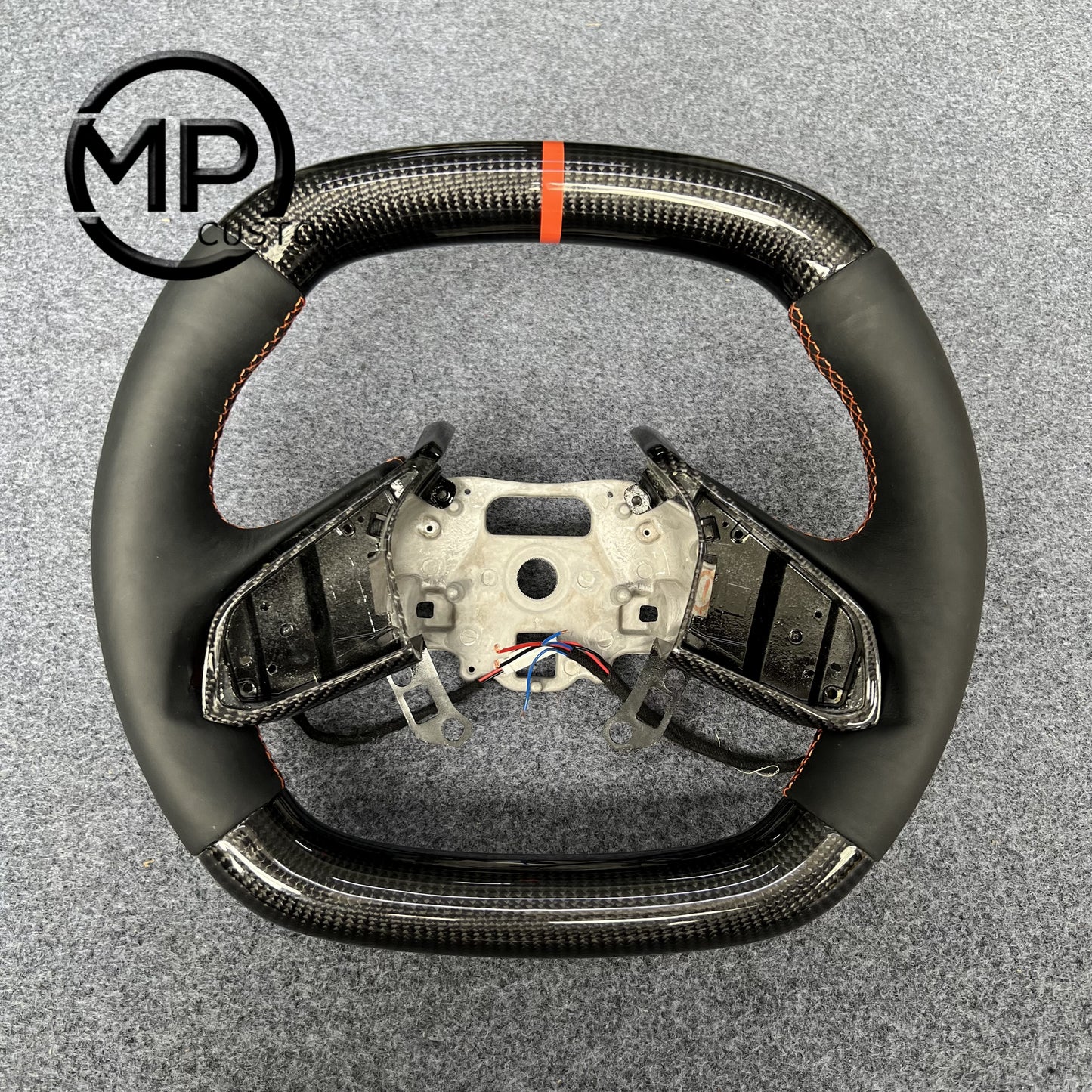 MPCUSTOM Fit For Chevrolet Corvette C8 2020+ carbon fiber steering wheel black smooth leather orange center line heating function