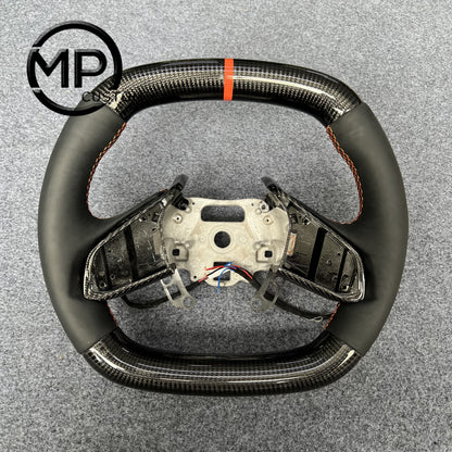 MPCUSTOM Fit For Chevrolet Corvette C8 2020+ carbon fiber steering wheel black smooth leather orange center line heating function
