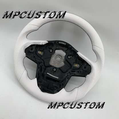 Mpcustom for Toyota Supra 2020 carbon fiber steering wheel flat bottom and white perforated leather
