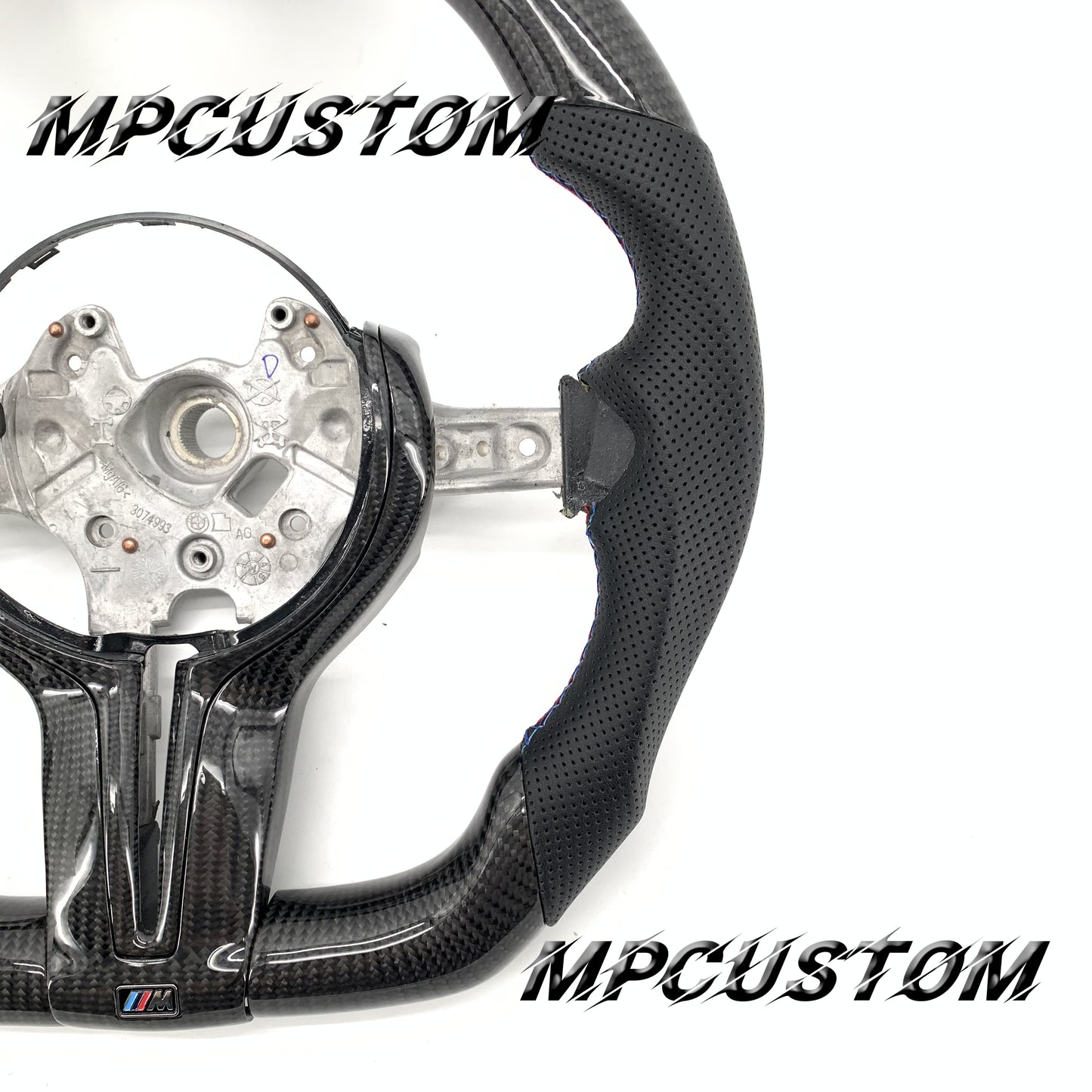 Mpcustom for BMW M2 F87/M3 F80/M4 F82/F83/M5F10/F90 carbon fiber steering wheel round top and perforated leather