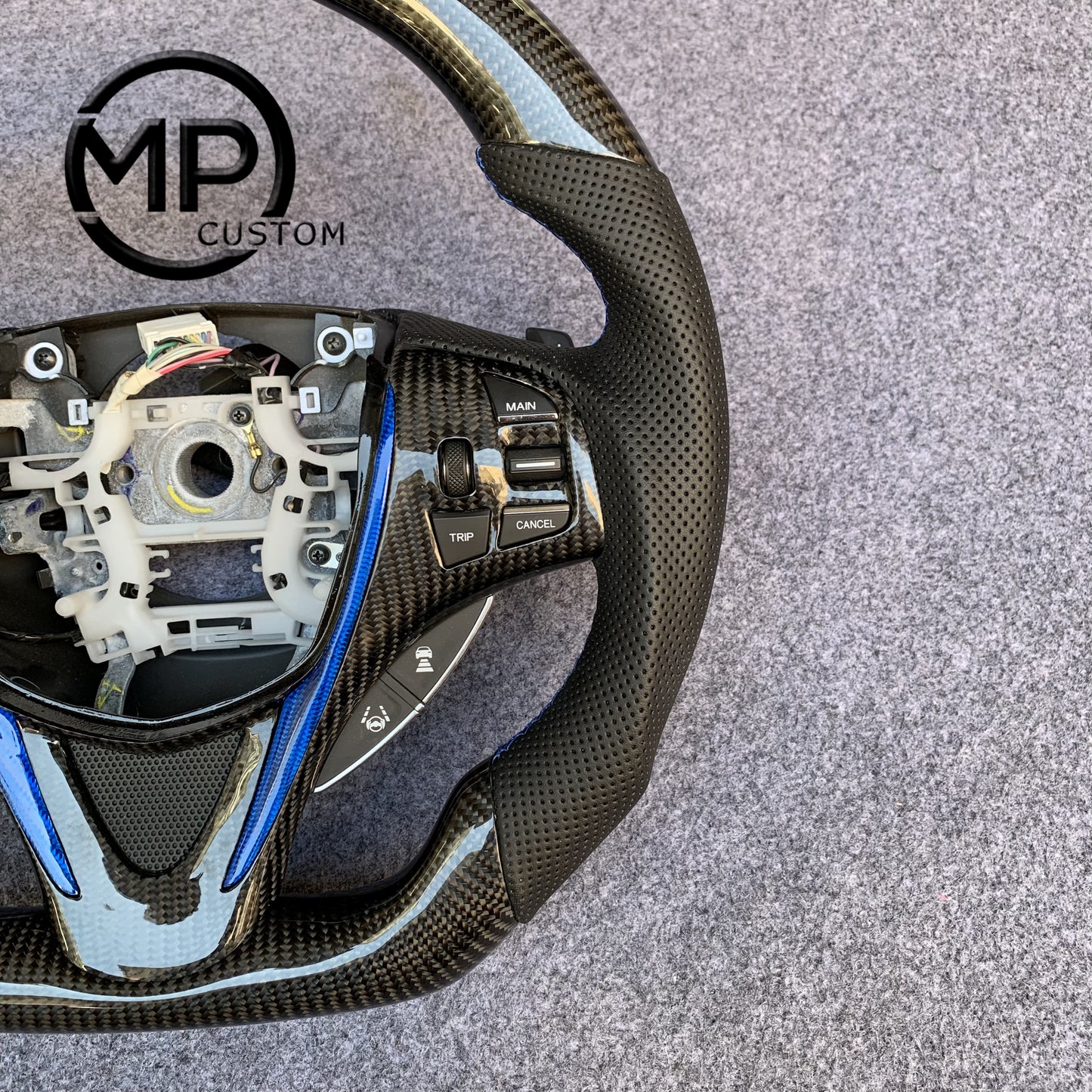 MPCUSTOM Fit For Acura MDX 2018-2022/TLX TYPE S 2015-2018 carbon fiber steering wheel black perforated leather blue center line