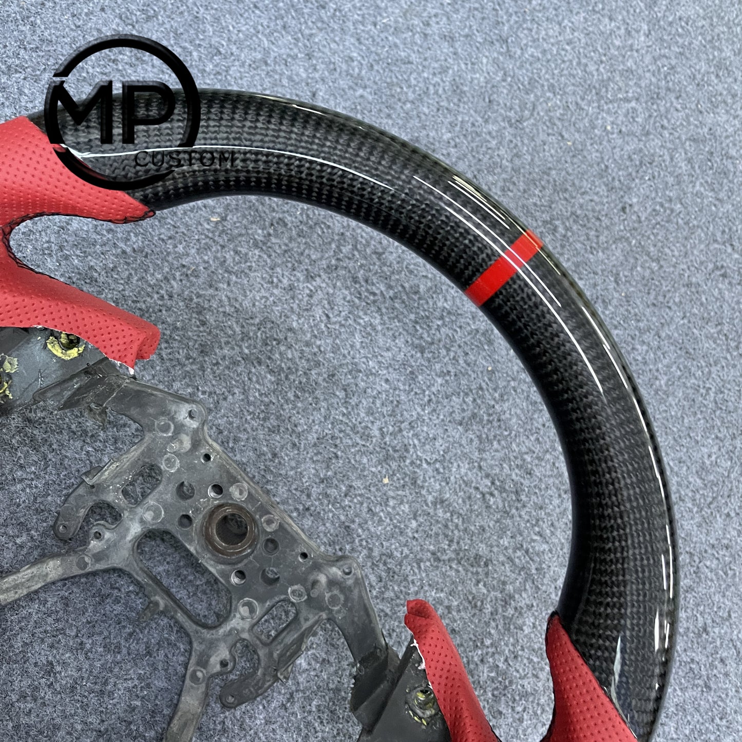MPCUSTOM Fit For Acura TL 2004-2006 carbon fiber steering wheel red perforated leather red center line
