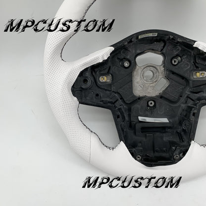 Mpcustom for Toyota Supra 2020 carbon fiber steering wheel round top and white perforated leather