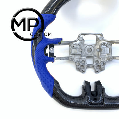 MPCUSTOM Fit For Ford mustang SHELBY GT350R 2018-2023 EcoBoost/GENUINE2018-2021 gloss carbon fiber steering wheel blue perforated leather thumb grips