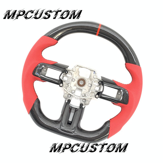 Mpcustom for Ford Mustang 2015-2017 carbon fiber steering wheel red stripe line and red stitching