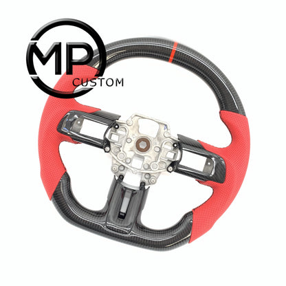 MPCUSTOM Fit For Ford mustang GT 2015-2017 gloss carbon fiber steering wheel red perforated leather red center line