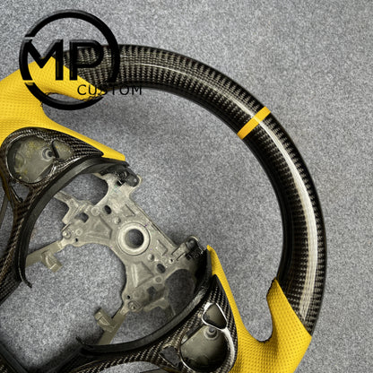 MPCUSTOM Fit For Honda 9th gen Accord SPORT 4 DOOR SEDAN 2013-2017/Crosstour 2013-2015/Ridgeline 2017-2020 carbon fiber steering wheel yellow perforated leather yellow center line
