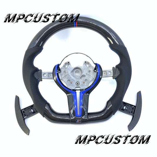 Mpcustom for BMW M2 F87/M3 F80/M4 F82/F83/M5F10/F90 carbon fiber steering wheel blue trim