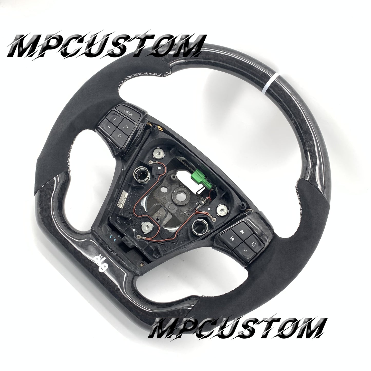 Mpcustom for Volvo S40 2008 carbon fiber steering wheel white stripe line and white stitching