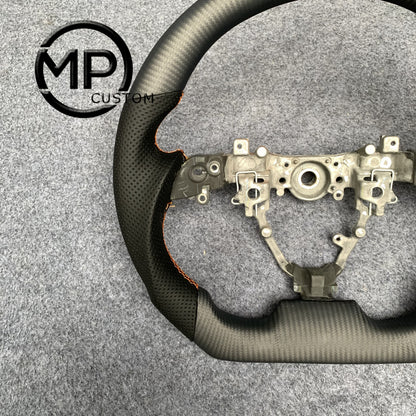 MPCUSTOM Fit For Toyota IQ carbon fiber steering wheel black perforated leather yellow center line