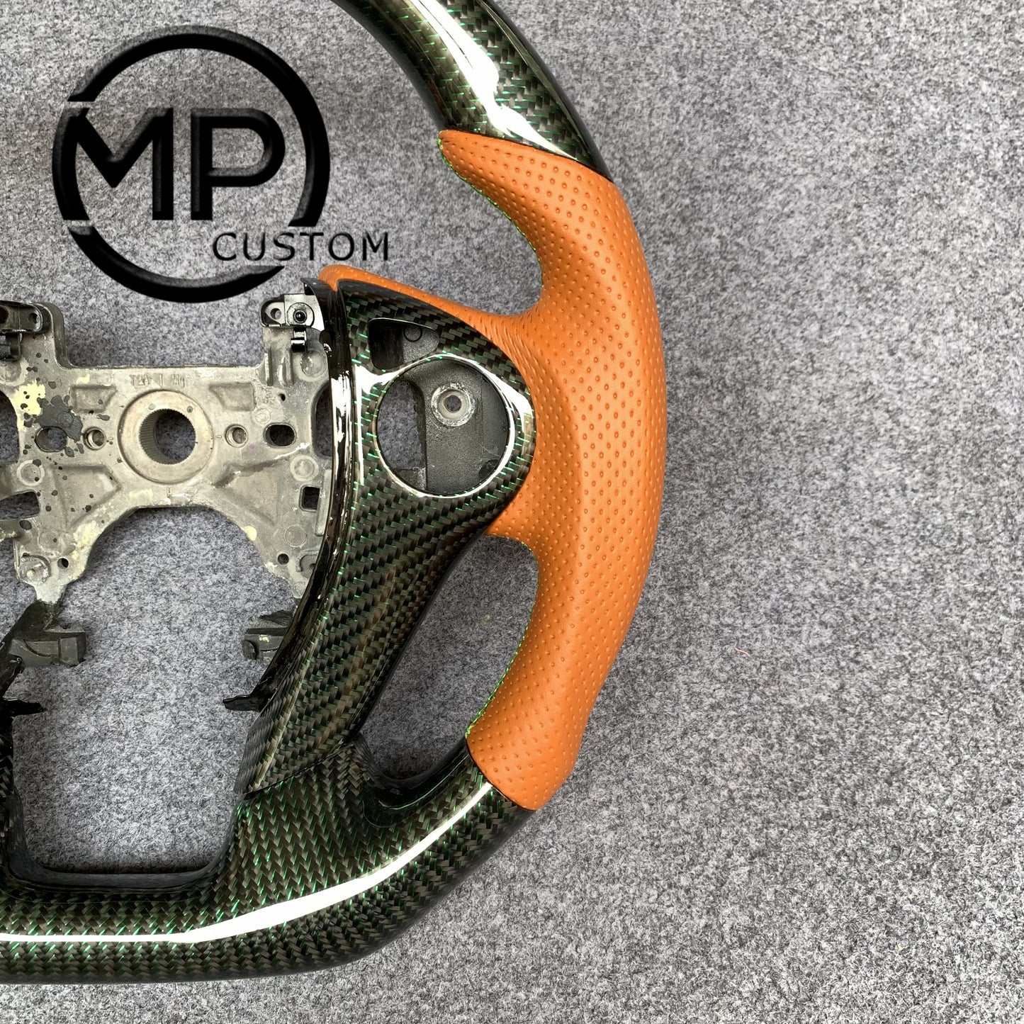 MPCUSTOM Fit For Honda 9th gen Accord SPORT 4 DOOR SEDAN 2013-2017/Crosstour 2013-2015/Ridgeline 2017-2020 carbon fiber steering wheel orange perforated leather