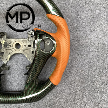 MPCUSTOM Fit For Honda 9th gen Accord SPORT 4 DOOR SEDAN 2013-2017/Crosstour 2013-2015/Ridgeline 2017-2020 carbon fiber steering wheel orange perforated leather