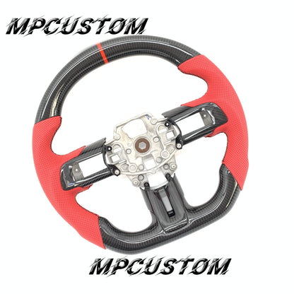 Mpcustom for Ford Mustang 2015-2017 carbon fiber steering wheel red stripe line and black stitching