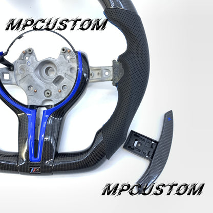 Mpcustom for BMW M2 F87/M3 F80/M4 F82/F83/M5F10/F90 carbon fiber steering wheel blue trim