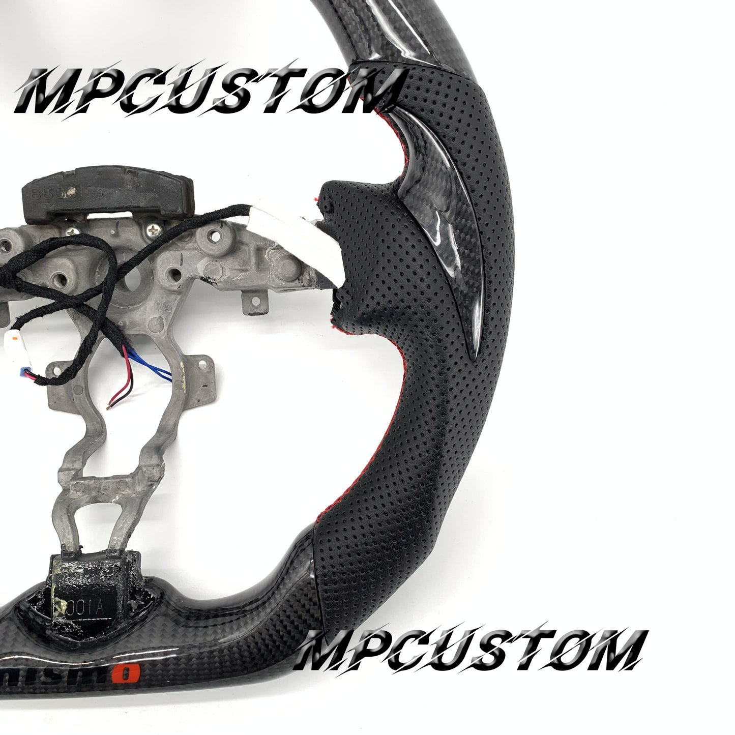 Mpcustom for Nissan 370z Juke z34 carbon fiber steering wheel gloss and red stitching